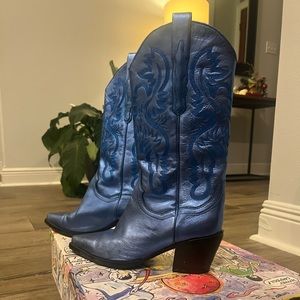 JEFFREY CAMPBELL DAGGET BOOTS BLUE 8